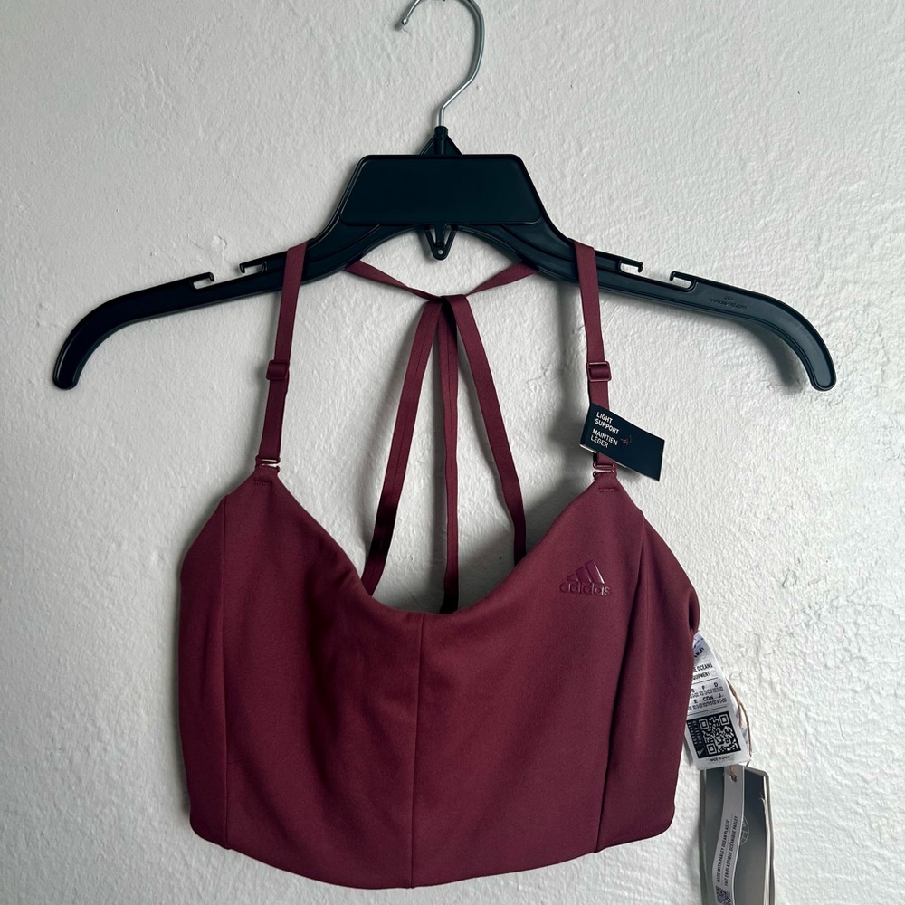 NWT adidas yoga studio light-support 3-stripes bra burgundy size XSDD - Picture 5 of 11